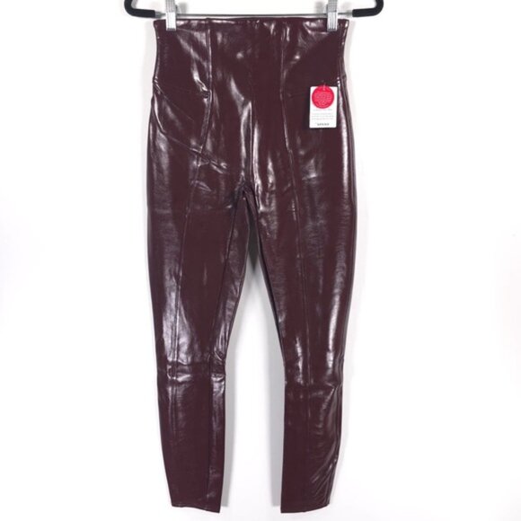 NWT SPANX Women’s Faux Patent Leather Liquid Gloss LEGGINGS 20301R Ruby MEDIUM - Picture 1 of 16